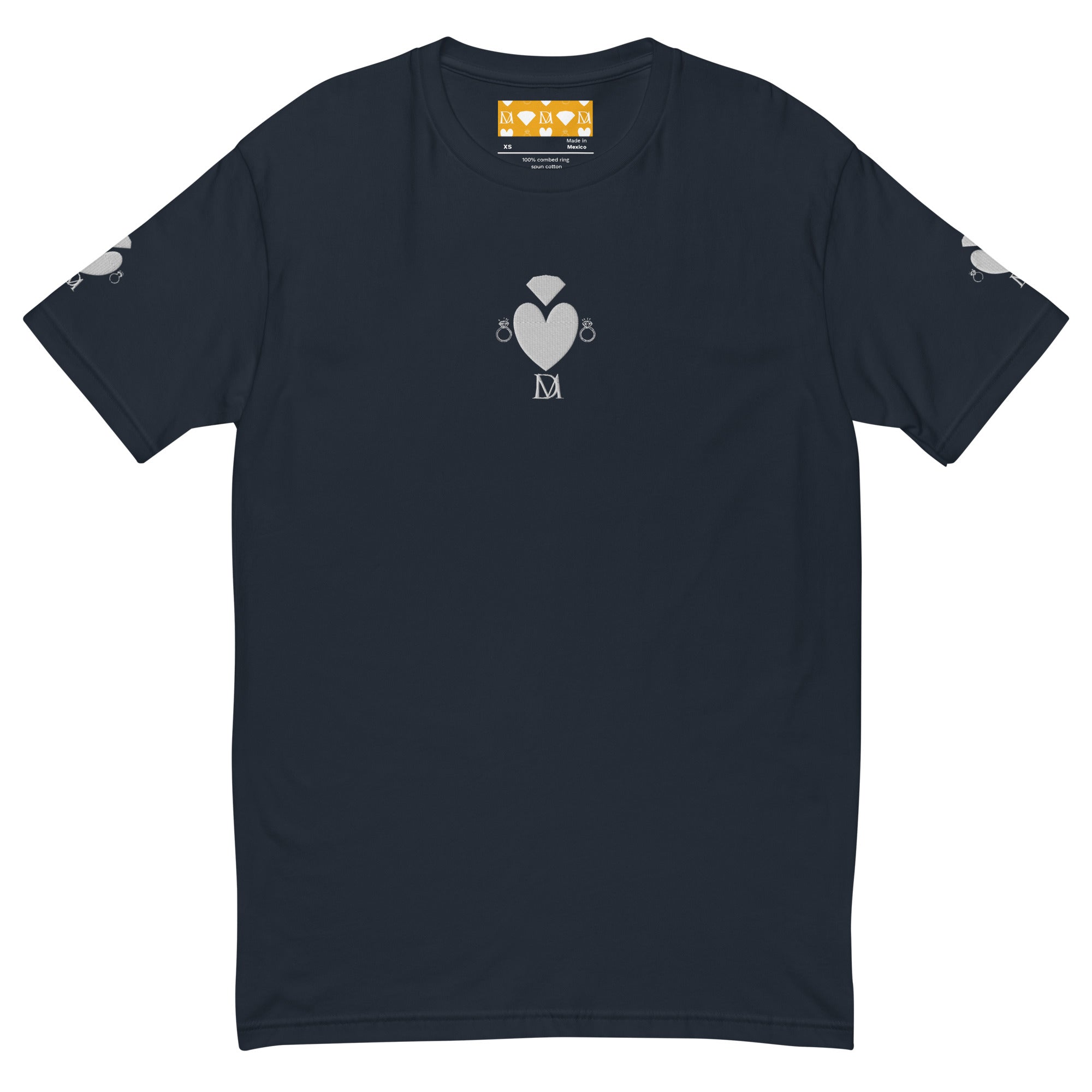 Men's fitted T-shirt from Daemon Luxury, Florette Rebirth Premio il Man in midnight navy, front view with logo detail.