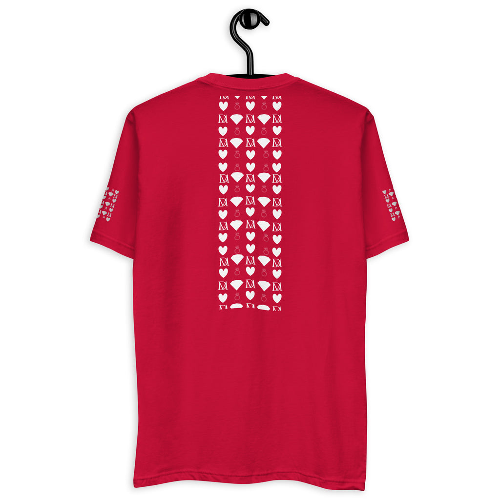 Red men's fitted T-shirt from Daemon Luxury's Frosted Diamonds Royalty collection, shown from the back.