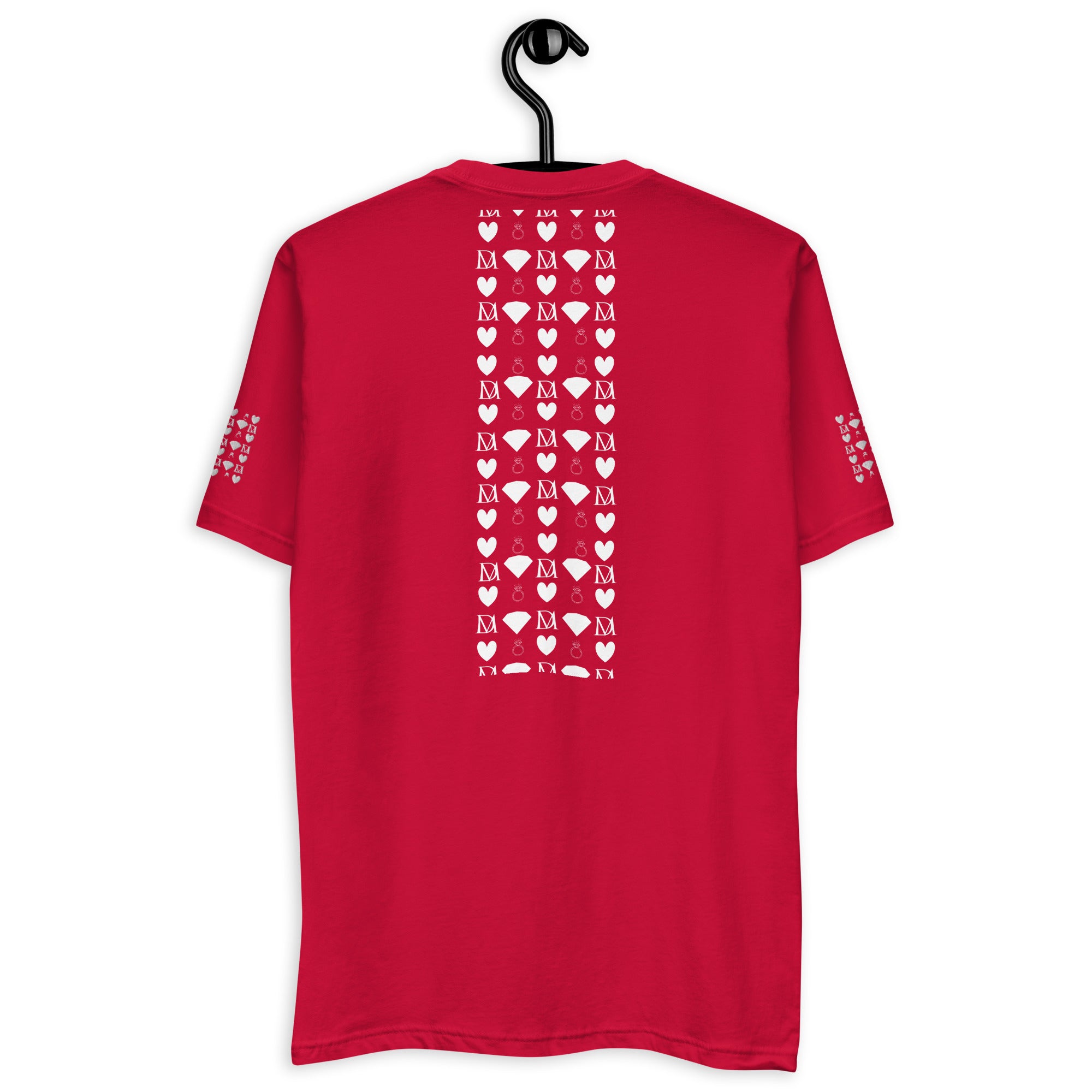 Red men's fitted T-shirt from Daemon Luxury's Frosted Diamonds Royalty collection, shown from the back.