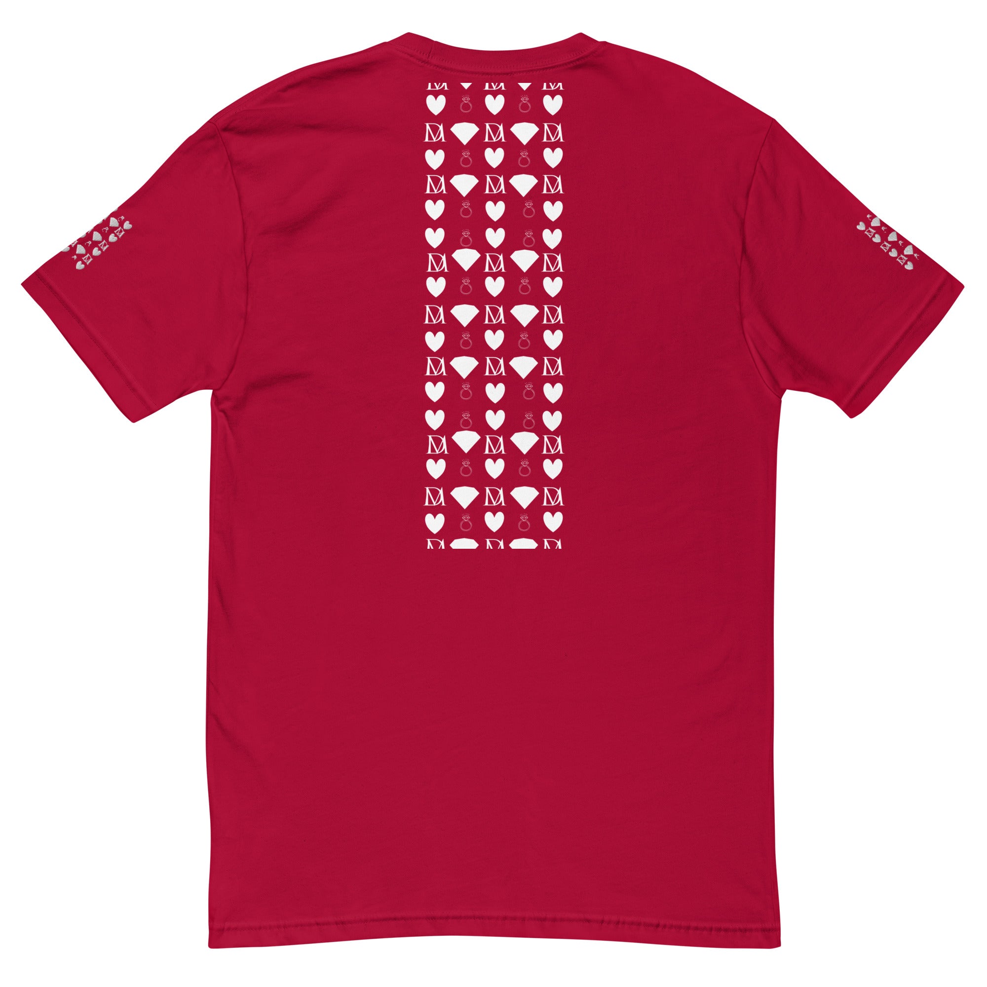 Red men's fitted T-shirt featuring frosted diamond royal crown design from Daemon Luxury's Premio il Man collection.