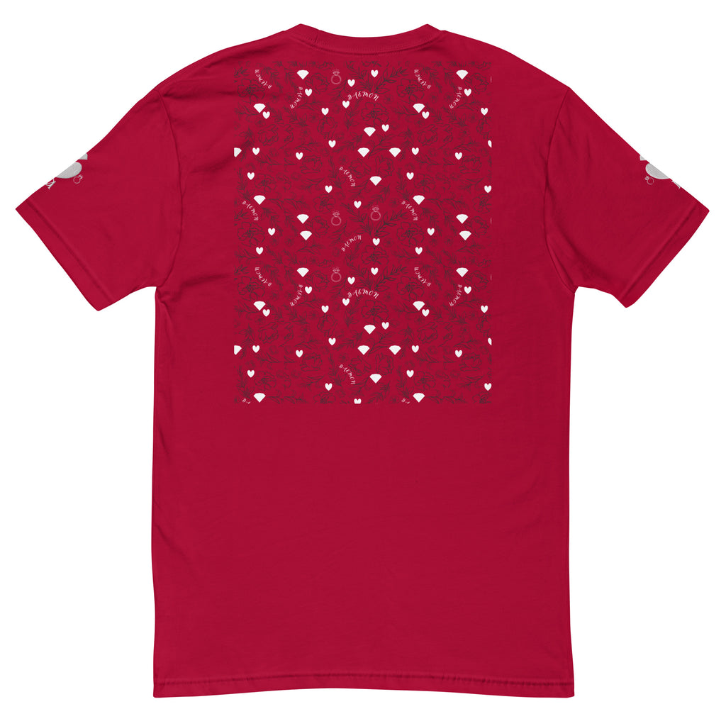 Red men's fitted t-shirt from Daemon Luxury's Florette Rebirth Premio il Man collection, shown from the back.