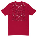 Red men's fitted t-shirt from Daemon Luxury's Florette Rebirth Premio il Man collection, shown from the back.