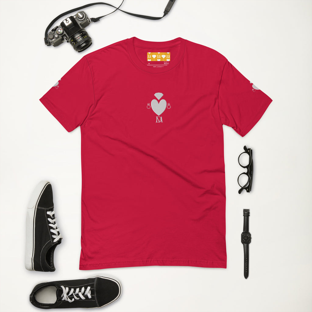Red men's fitted T-shirt from Daemon Luxury's Florette Rebirth Premio il Man collection, featuring a stylish front design.