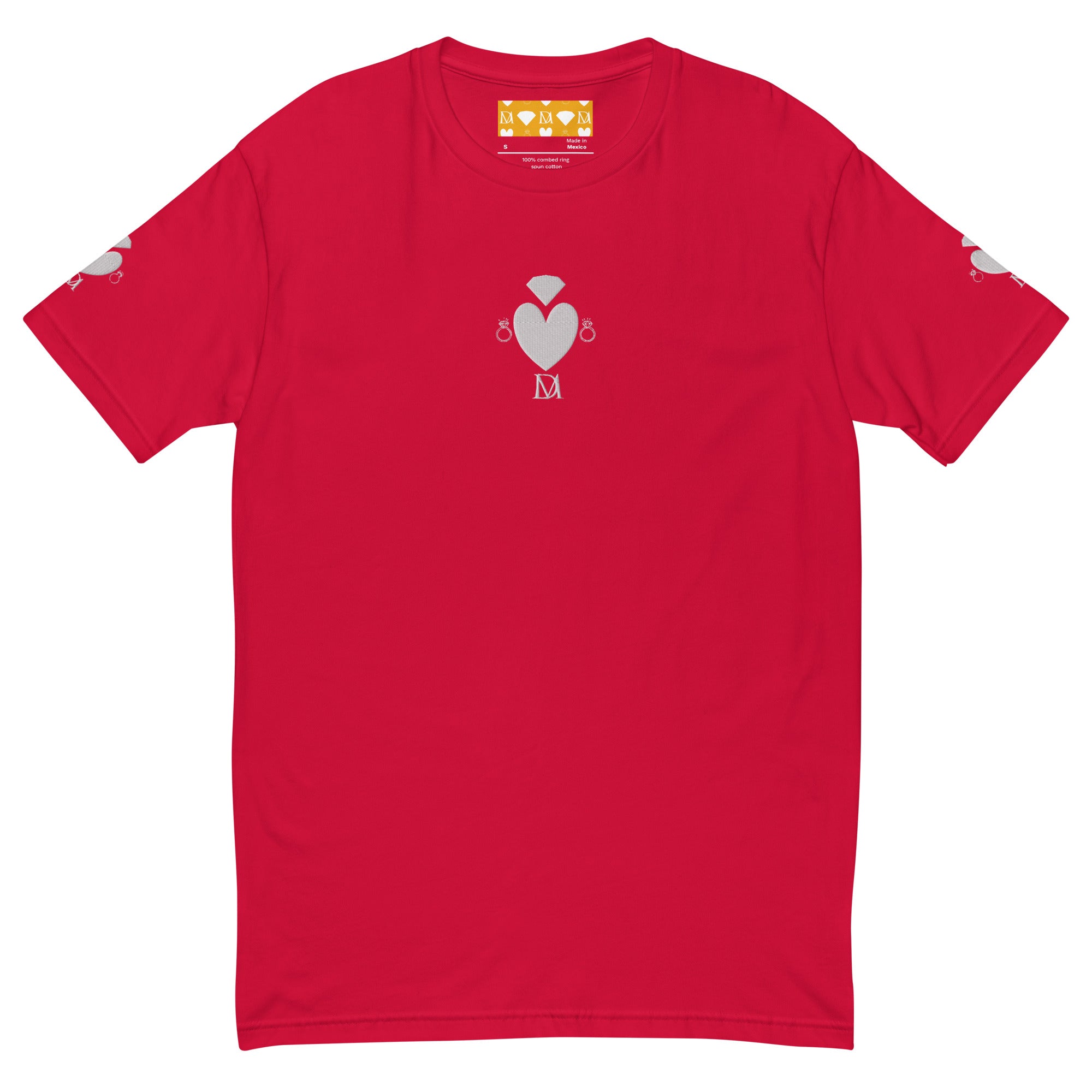 Red men's fitted T-shirt from Daemon Luxury's Florette Rebirth collection, featuring a stylish front design.