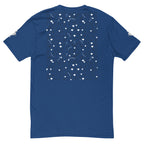 Royal blue men's fitted T-shirt from Daemon Luxury's Florette Rebirth collection, shown from the back.
