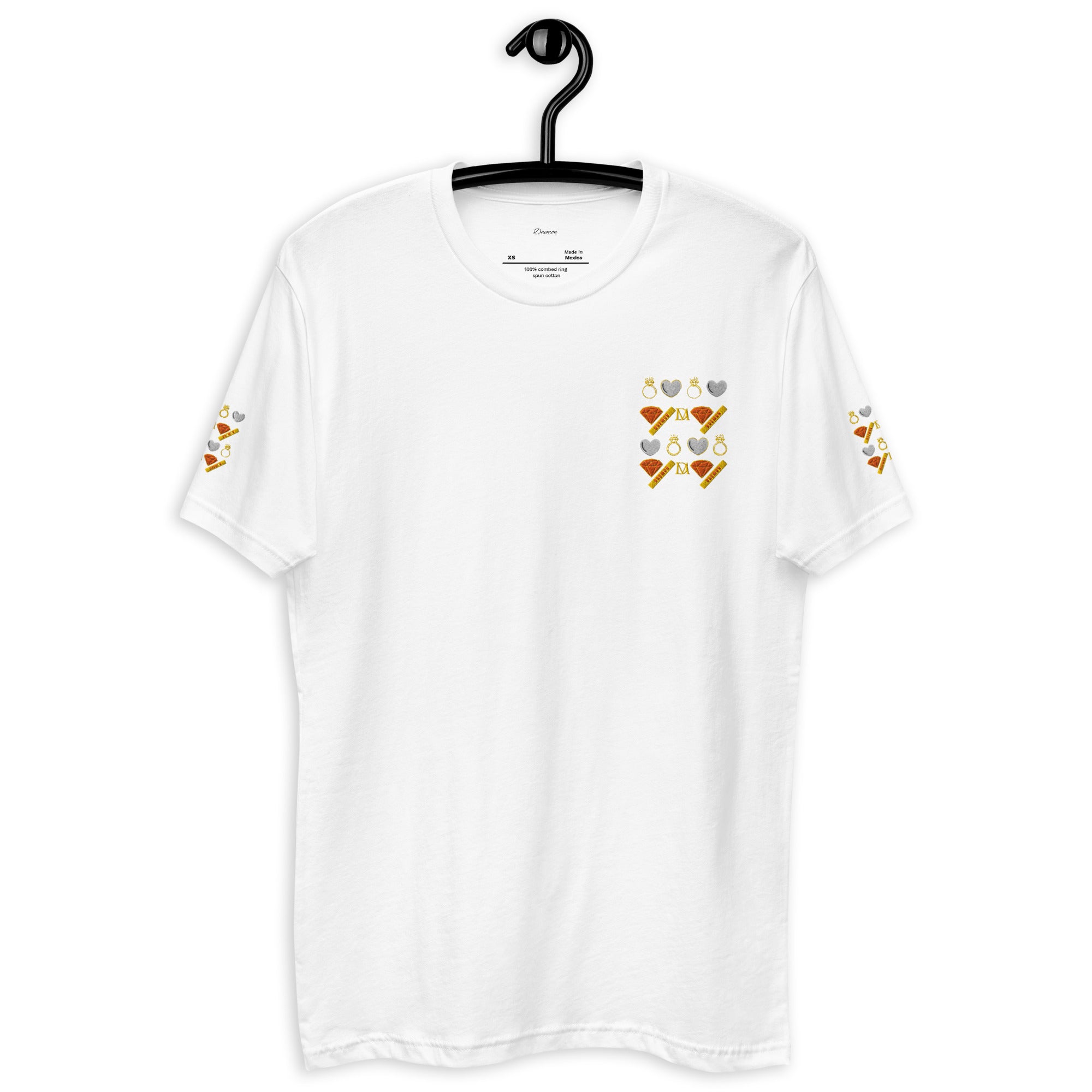 Daemon Gloomy Runners Lunar men's fitted white short-sleeve T-shirt with graphic print, front view.