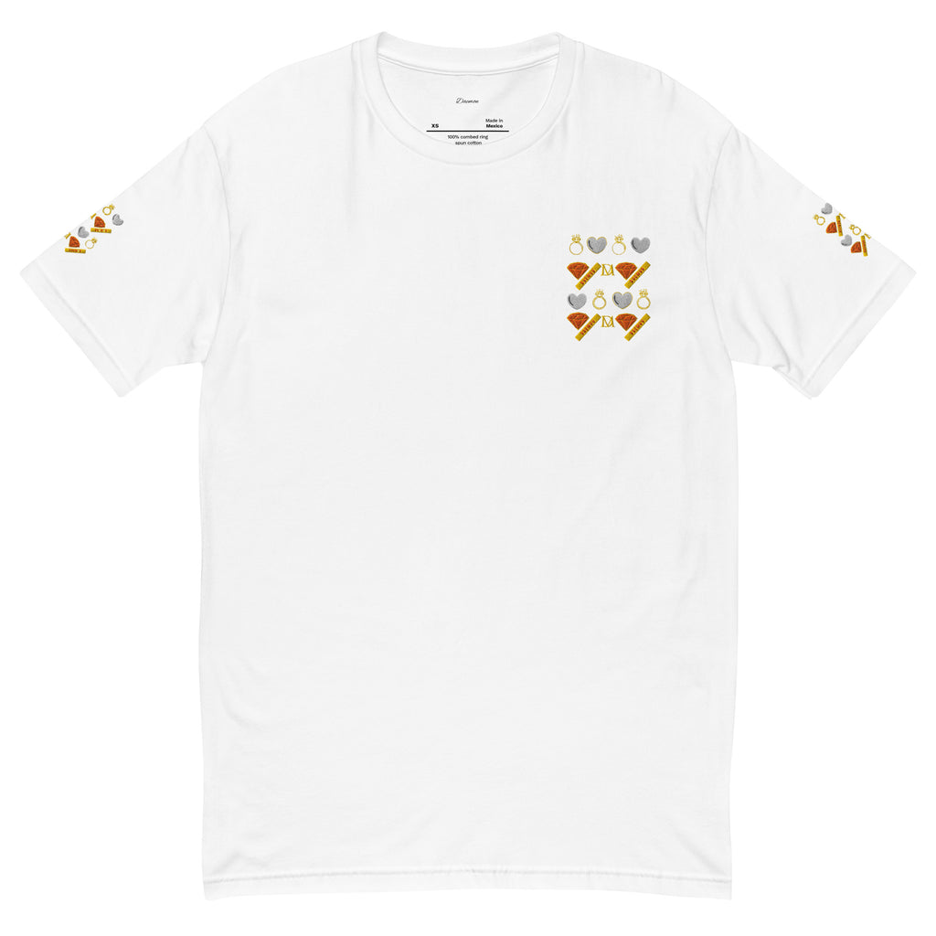 Daemon Gloomy Runners Lunar men's fitted white short-sleeve t-shirt with a graphic design on the front.