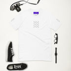 Daemon Luxury men's fitted white T-shirt with frosted diamond royalty graphic on the front.