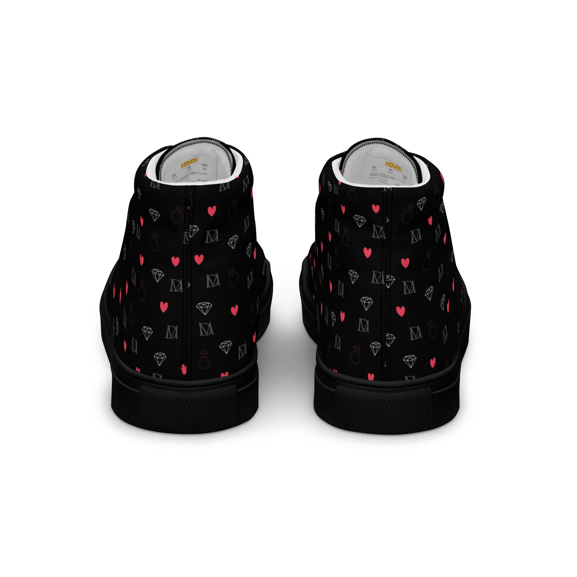 Black high-top canvas shoes with speckled diamond design by Daemon Luxury, men's NEMESIS Male sneakers.
