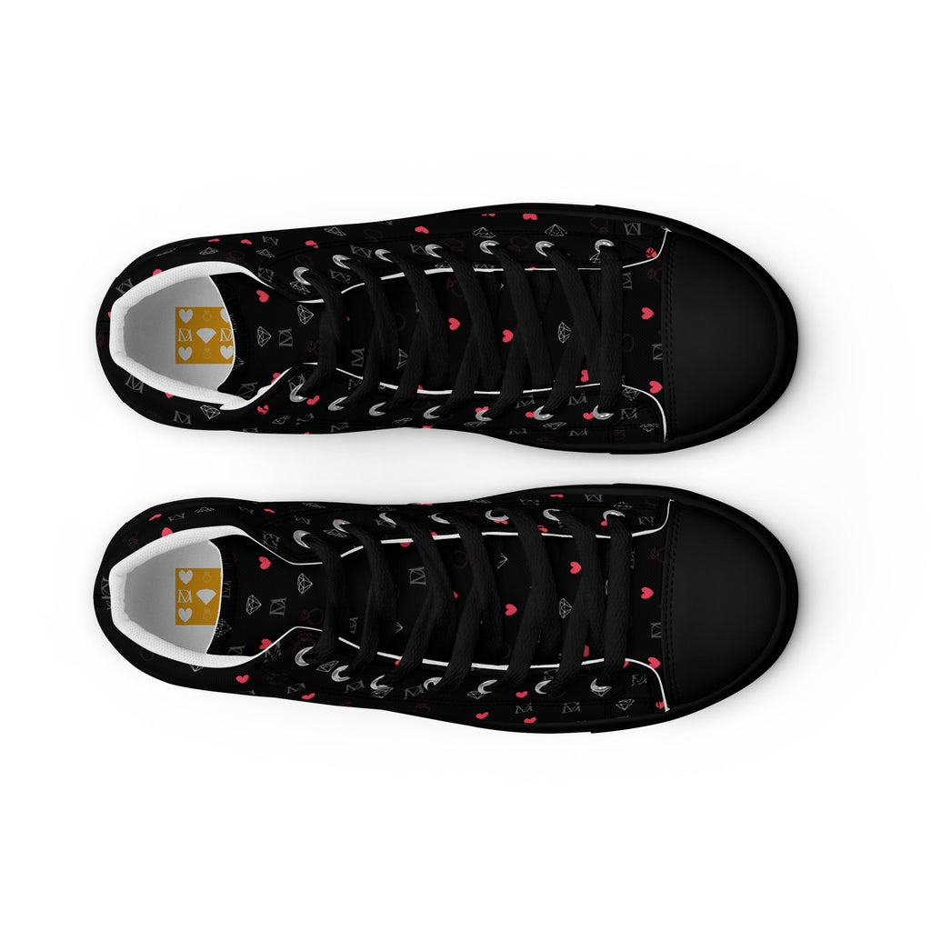 Daemon Luxury Speckled Diamonds NEMESIS male high-top canvas shoes in black, front view showcasing stylish design.