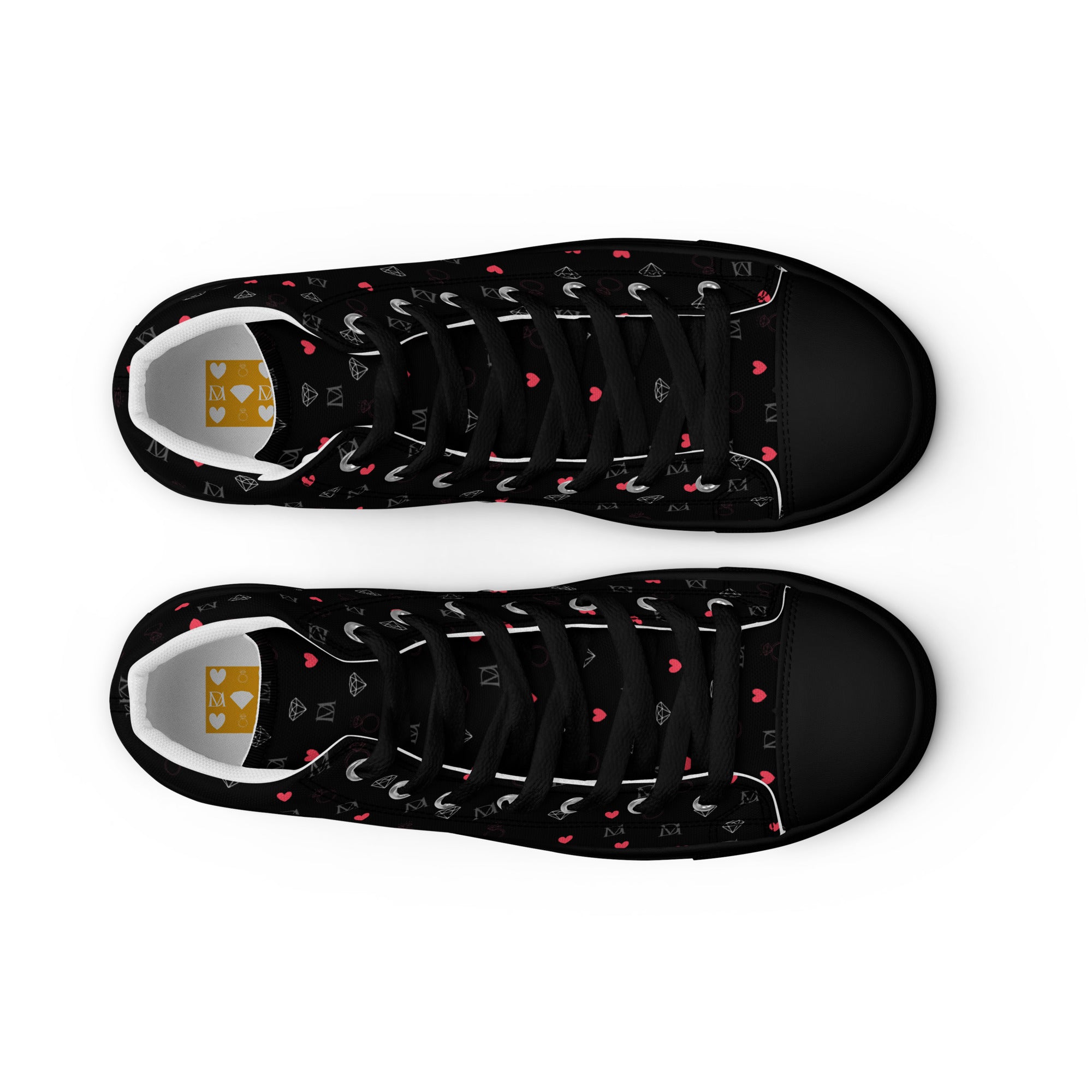 Daemon Luxury Speckled Diamonds NEMESIS male high-top canvas shoes in black, front view showcasing stylish design.