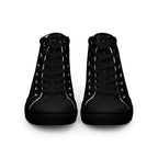 Black men's high-top canvas shoes from Daemon Luxury featuring frosted diamond details on platinum dim accents.