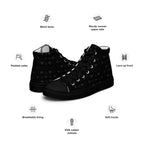 Black men's high-top canvas shoes with frosted diamond accents from Daemon Luxury, featuring platinum dim details.