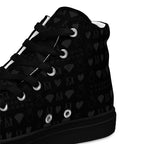 Black men's high-top canvas shoes by Daemon Luxury with frosted diamond accents and platinum detailing.