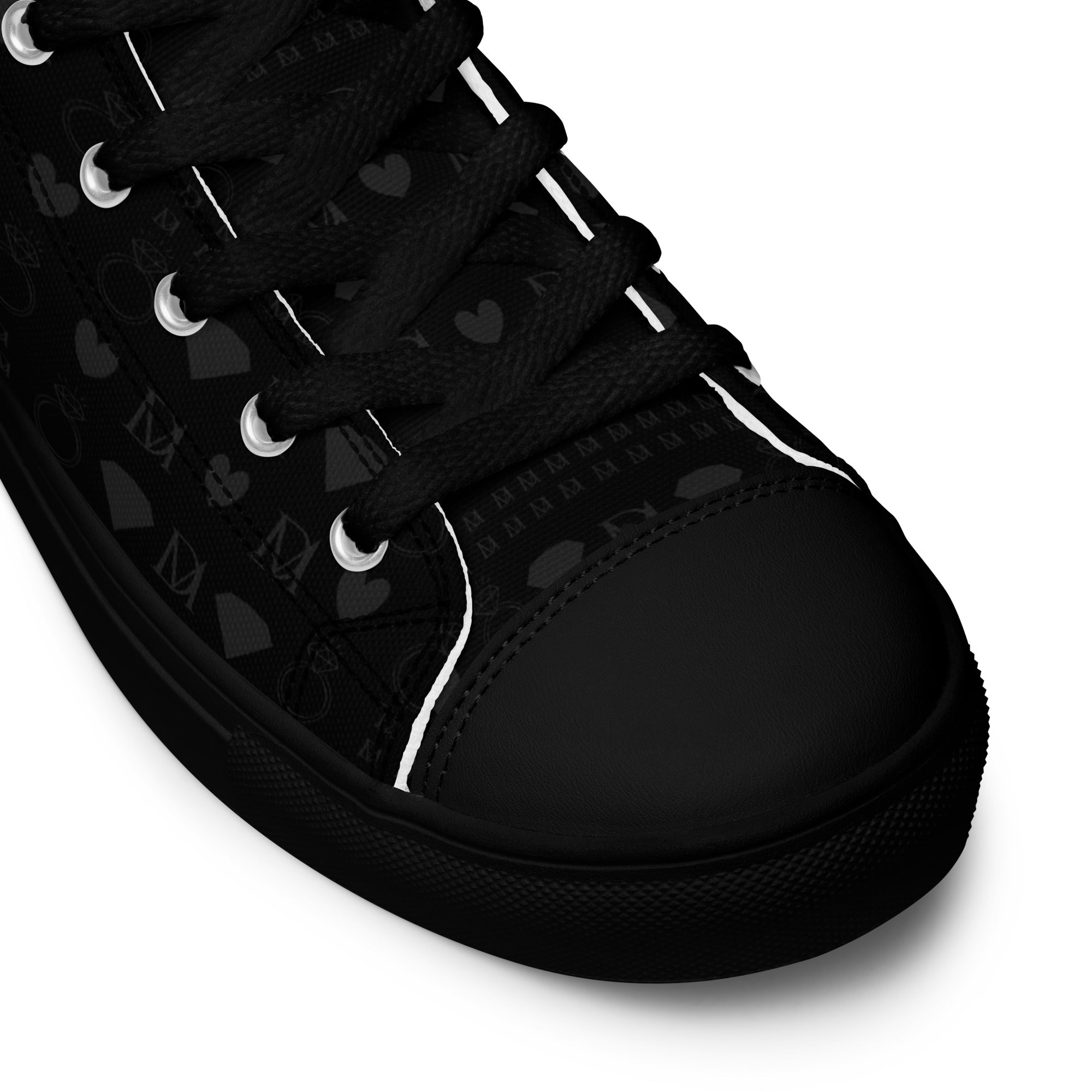 Black men's high-top canvas shoes with frosted diamond detailing from Daemon Luxury, showcasing stylish and modern footwear design.
