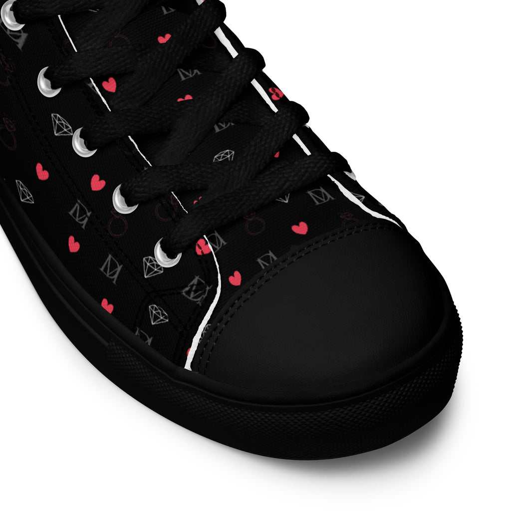 Daemon Luxury Speckled Diamonds NEMESIS Male high-top canvas shoes in black, featuring a stylish speckled diamond pattern.