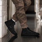 Black men's high-top canvas shoes with frosted diamond details from Daemon Luxury's Platinum Dim collection.