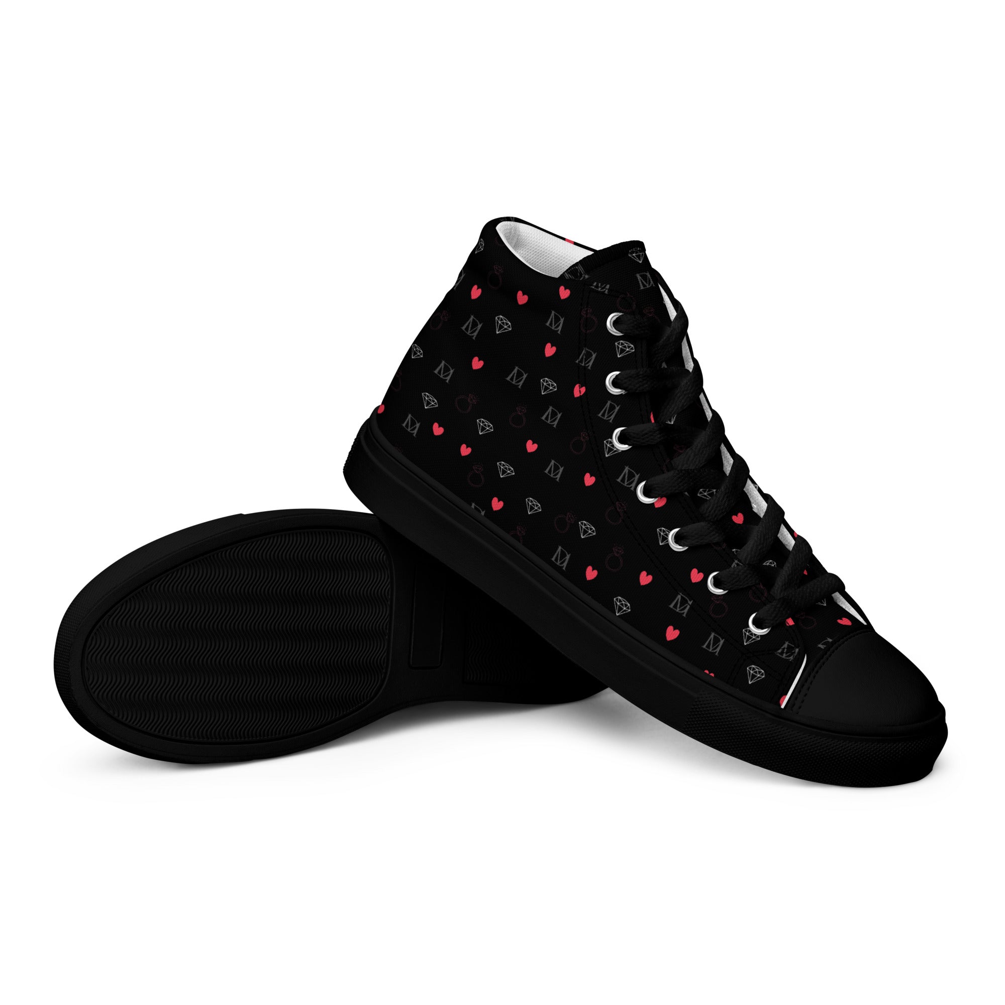 Daemon Luxury Speckled Diamonds NEMESIS Male high-top canvas men's shoes in black, shown from the right side.