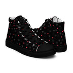 Black men's high-top canvas shoes with speckled diamond pattern from Daemon Luxury's NEMESIS Male collection.
