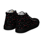 Daemon Luxury Speckled Diamonds NEMESIS Male high-top canvas shoes in black, showing the right back view.