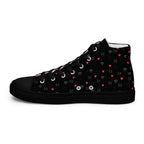 Black men's high-top canvas shoes from Daemon Luxury featuring speckled diamond pattern on the right inside.