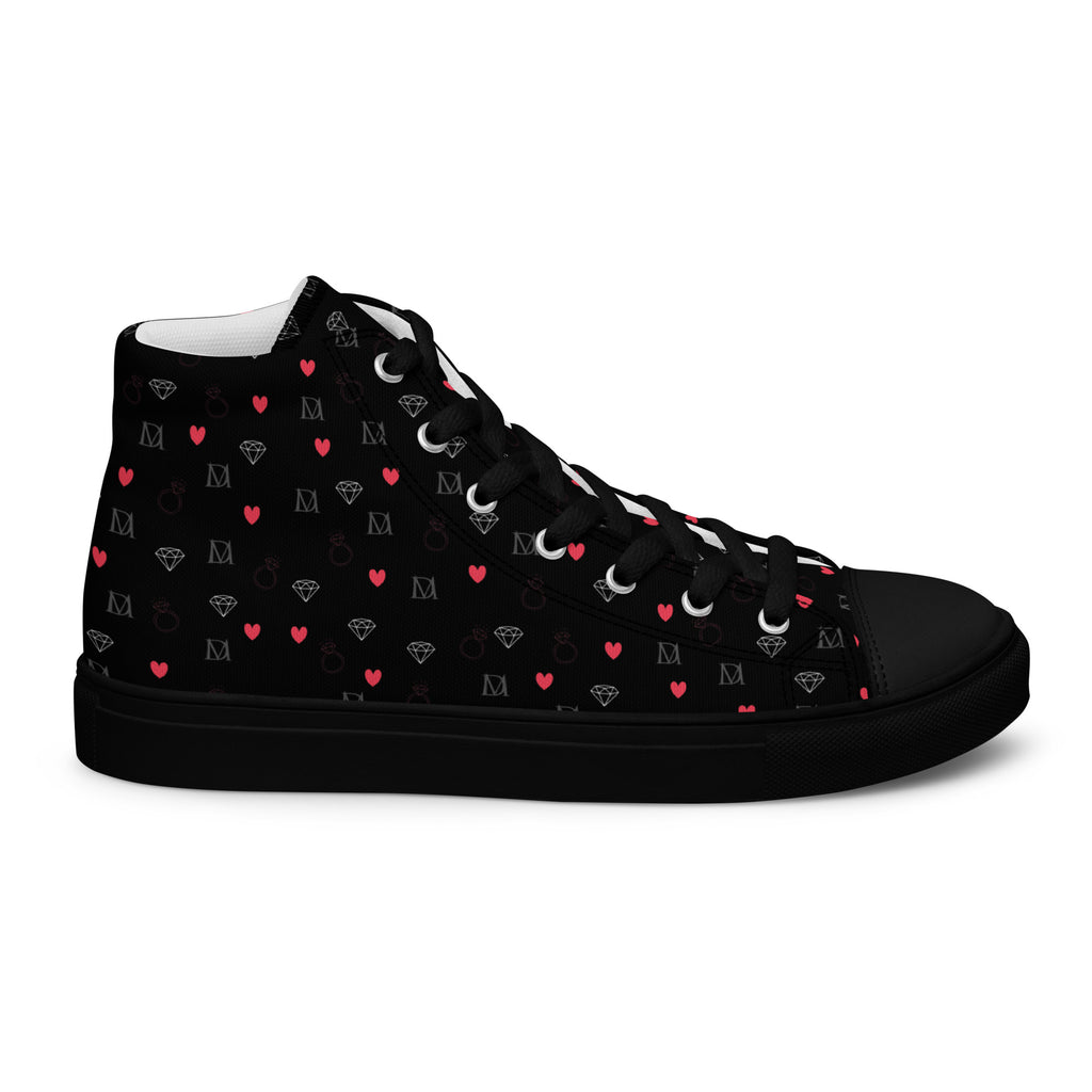 Black high-top canvas shoe from Daemon Luxury's Speckled Diamonds NEMESIS Male collection, showing the right outside view.