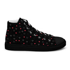 Black high-top canvas shoe from Daemon Luxury's Speckled Diamonds NEMESIS Male collection, showing the right outside view.