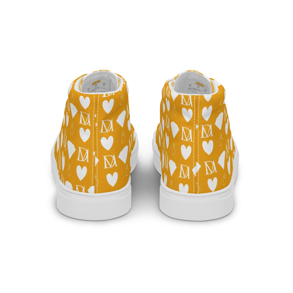 White men's high-top canvas shoes with frosted diamond accents from Daemon Luxury Tarmin Honeybees collection.