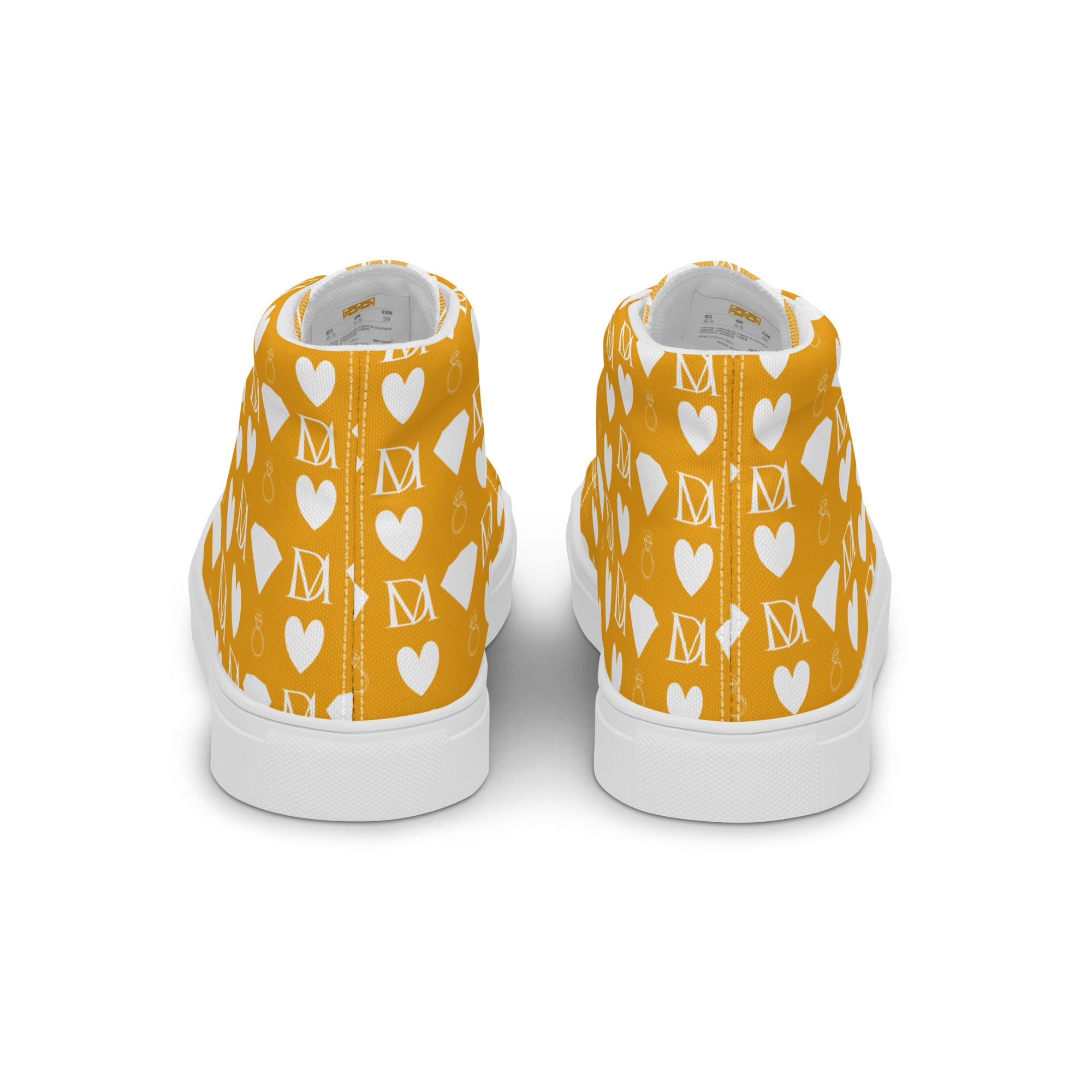 White men's high-top canvas shoes with frosted diamond accents from Daemon Luxury Tarmin Honeybees collection.
