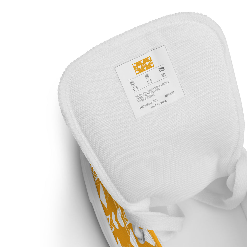 White men's high-top canvas shoes by Daemon Luxury featuring Frosted Diamonds (Tarmin Honeybees Male) design with branding details.