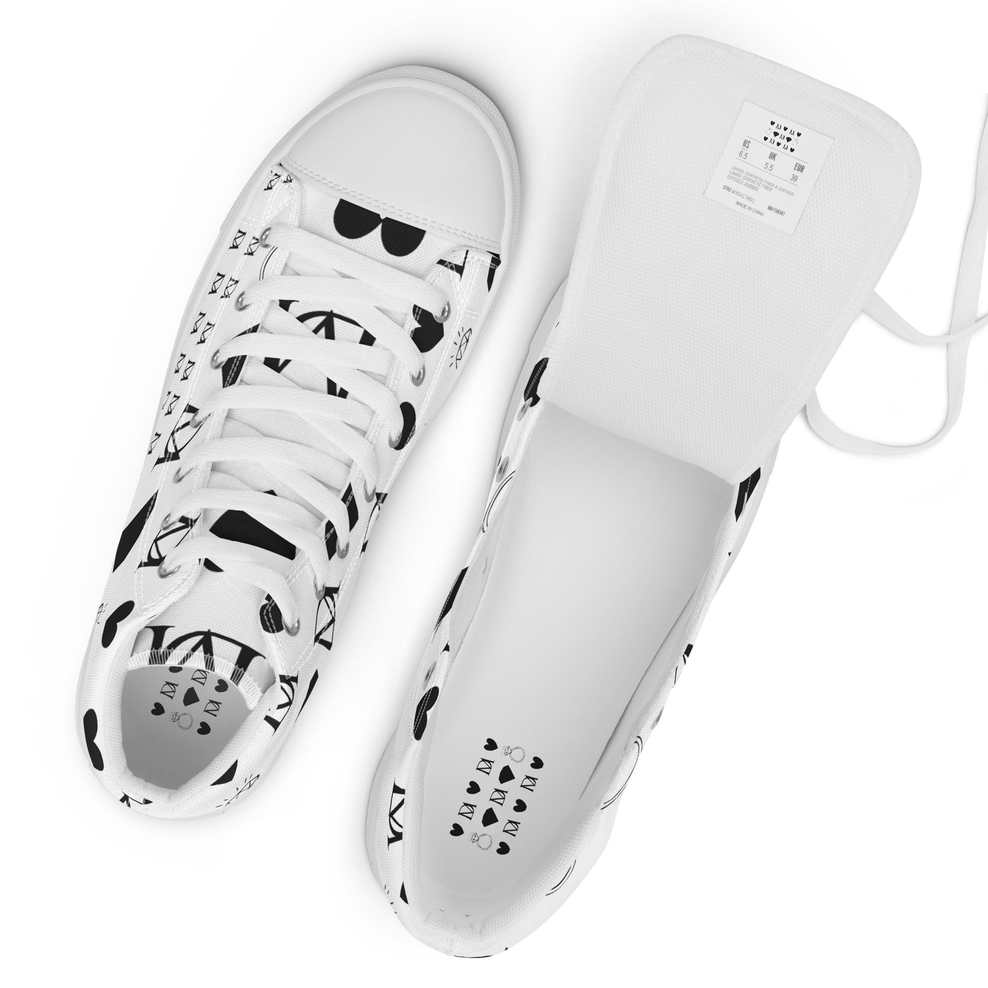 White men's high-top canvas shoes from Daemon's Dim Diamonds Artica Blizzard collection with subtle branding.