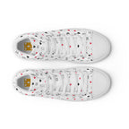 White high-top canvas shoes with speckled diamond pattern from Daemon Luxury's Artica Blizzard Male collection.