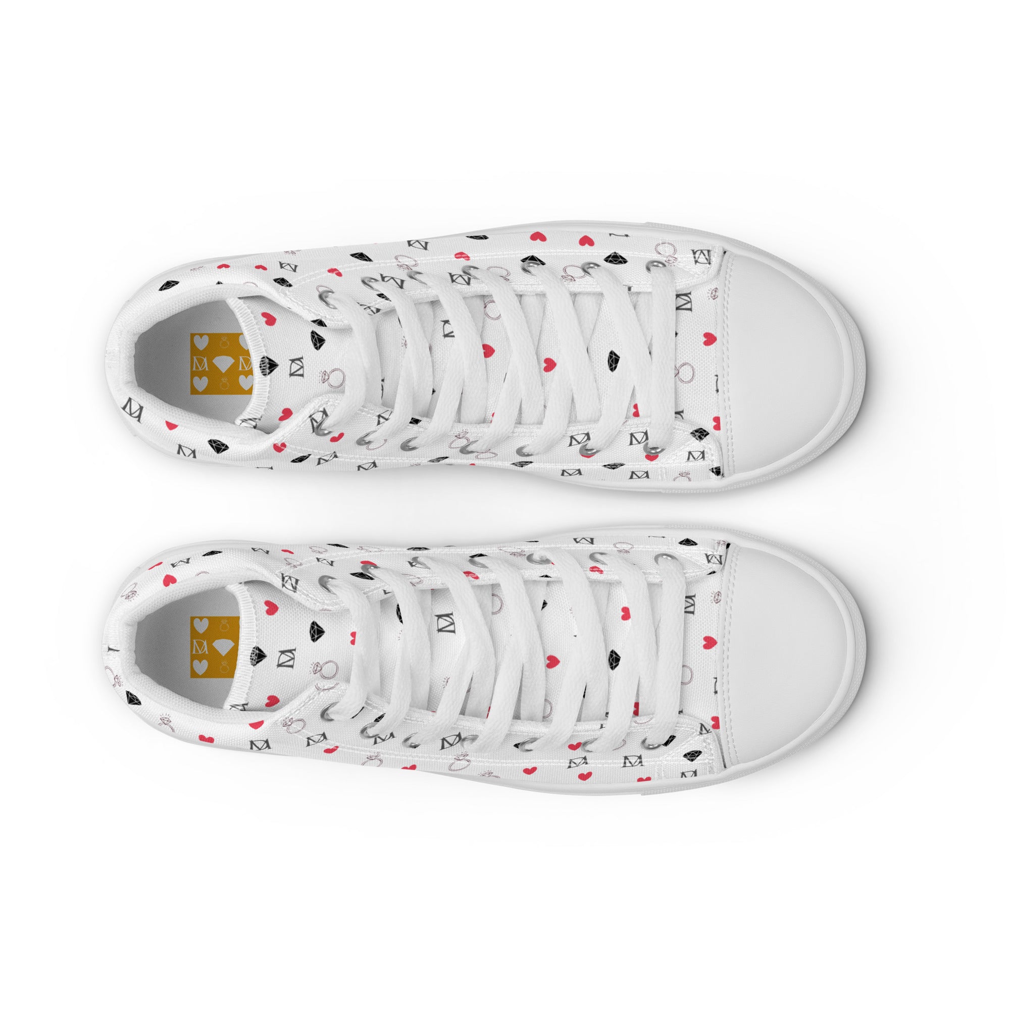 White high-top canvas shoes with speckled diamond pattern from Daemon Luxury's Artica Blizzard Male collection.
