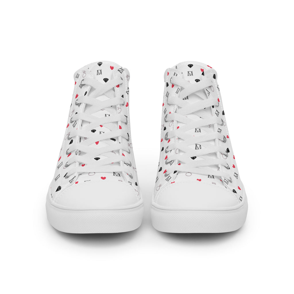 White men's high-top canvas shoes with speckled diamond design from Daemon Luxury's Artica Blizzard collection.