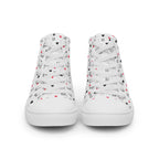 White men's high-top canvas shoes with speckled diamond design from Daemon Luxury's Artica Blizzard collection.