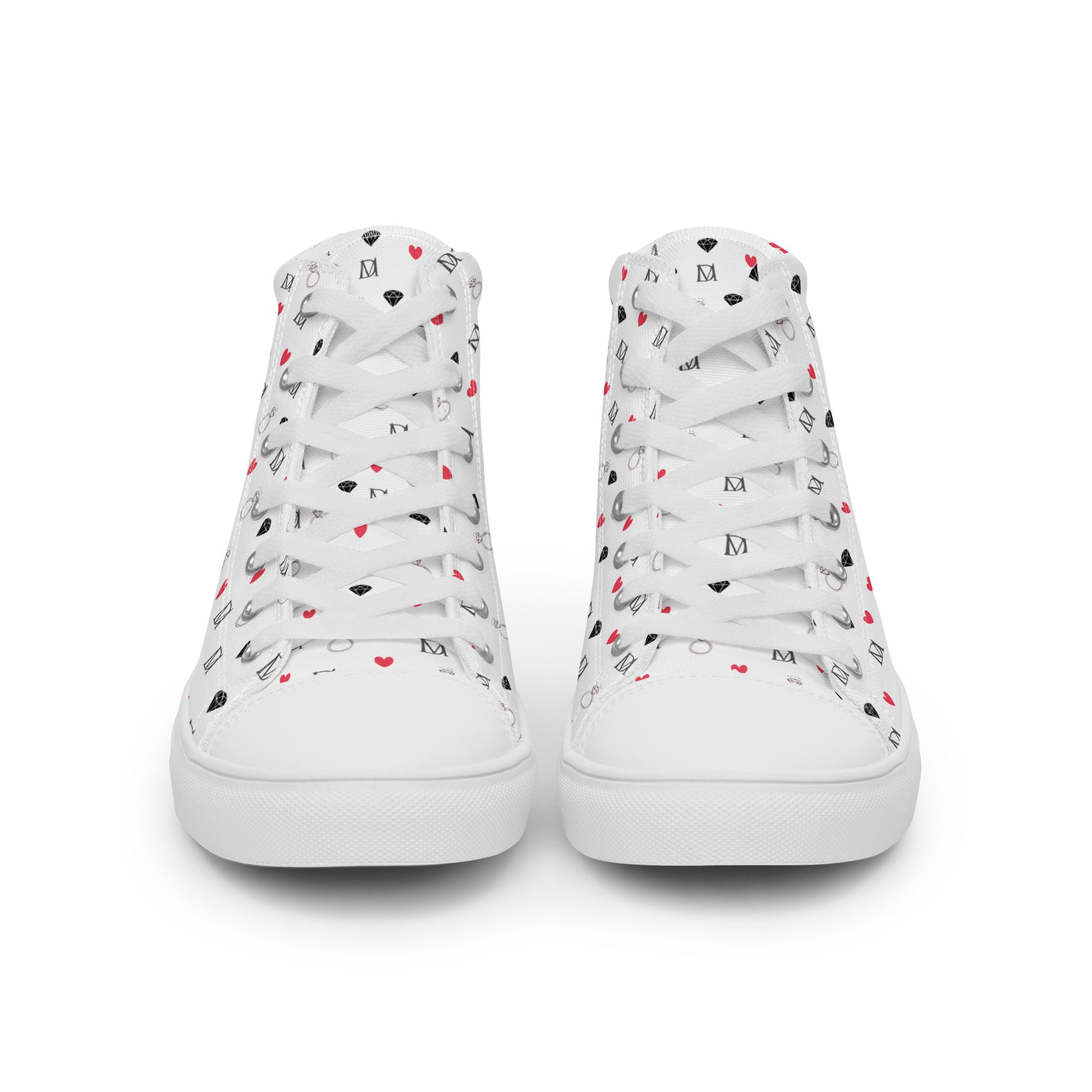 White men's high-top canvas shoes with speckled diamond design from Daemon Luxury's Artica Blizzard collection.