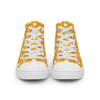 White high-top canvas shoes from Daemon Luxury featuring Frosted Diamonds design on the front for men's fashion.