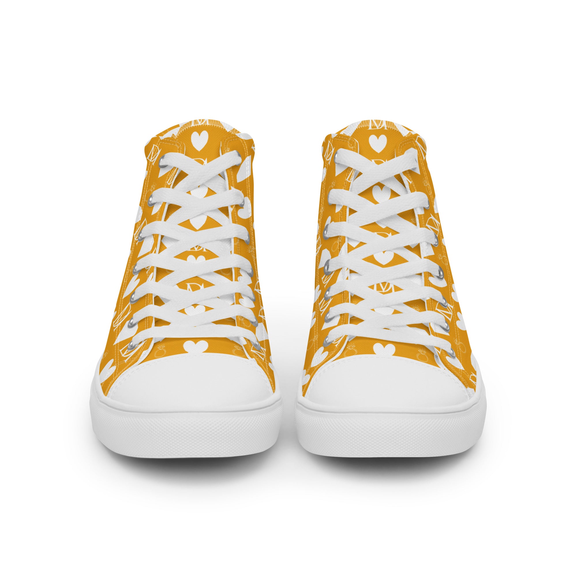 White high-top canvas shoes from Daemon Luxury featuring Frosted Diamonds design on the front for men's fashion.