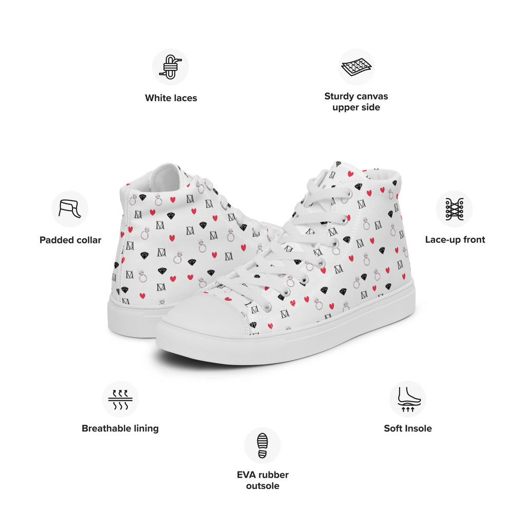 Daemon Luxury Speckled Diamonds Artica Blizzard male high-top canvas shoes in white, showing the left side of the stylish footwear.