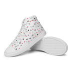 White men's high-top canvas shoes with speckled diamond design by Daemon Luxury, showcasing stylish casual footwear.
