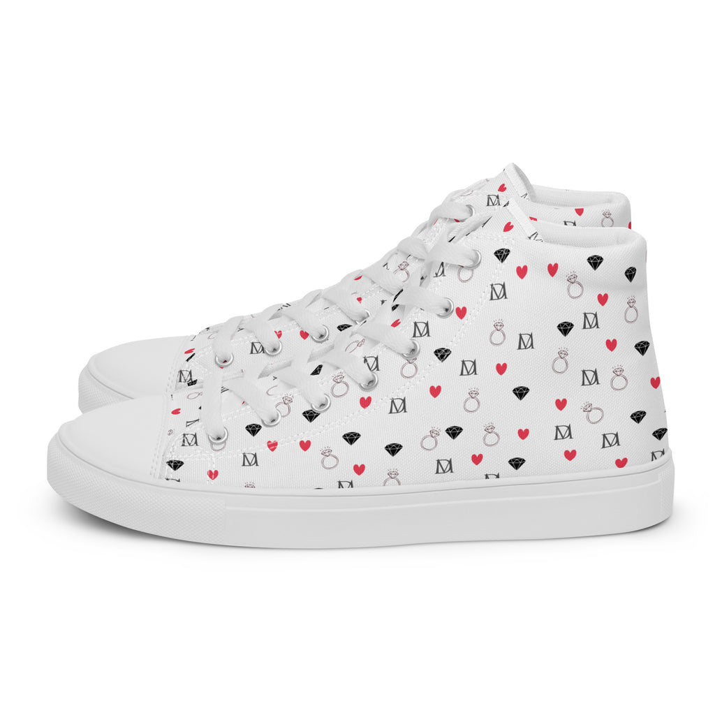 Daemon Luxury Speckled Diamonds Artica Blizzard male high-top canvas shoes in white, shown from the left side.