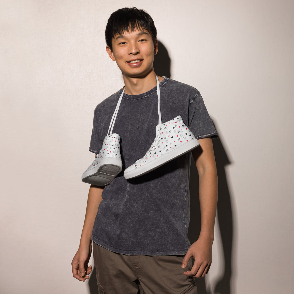 Daemon Luxury Speckled Diamonds Artica Blizzard men's high-top canvas shoes in white, featuring a stylish speckled diamond pattern.