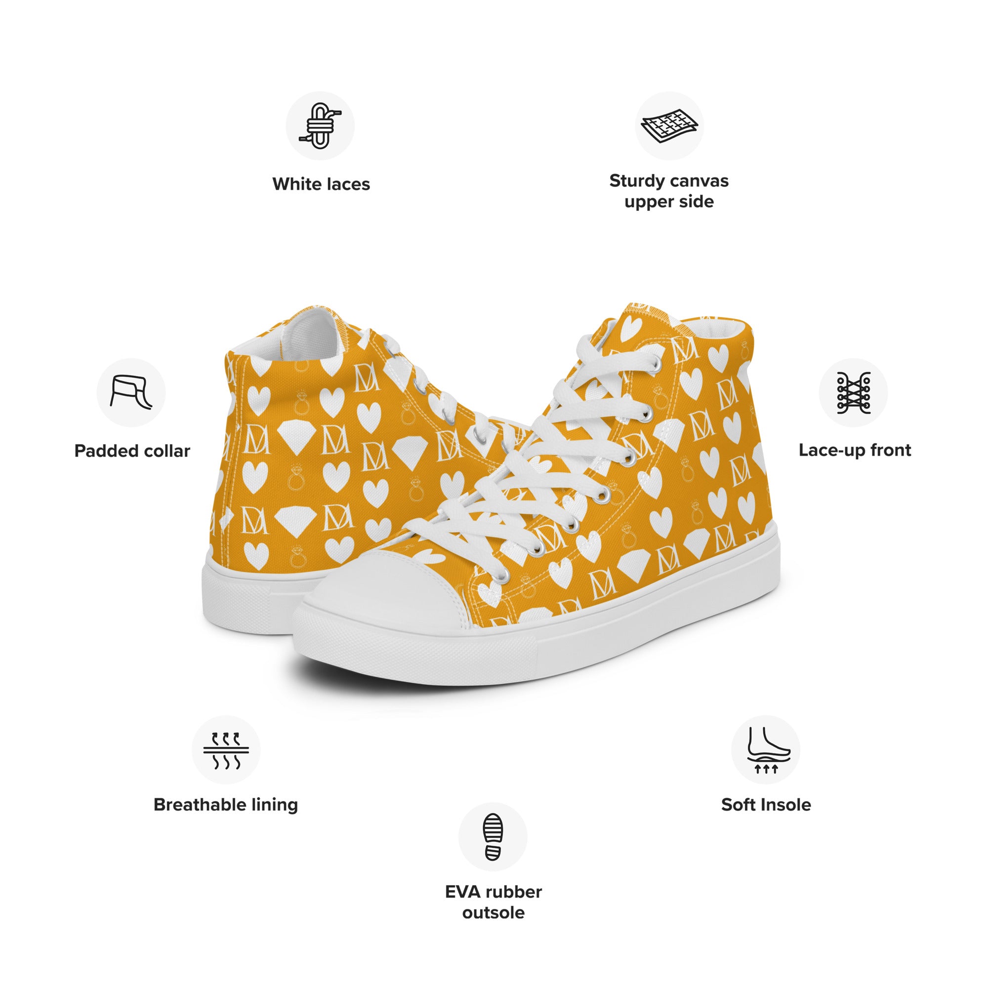 White men's high-top canvas shoes with frosted diamond detailing from Daemon Luxury Tarmin Honeybees collection.