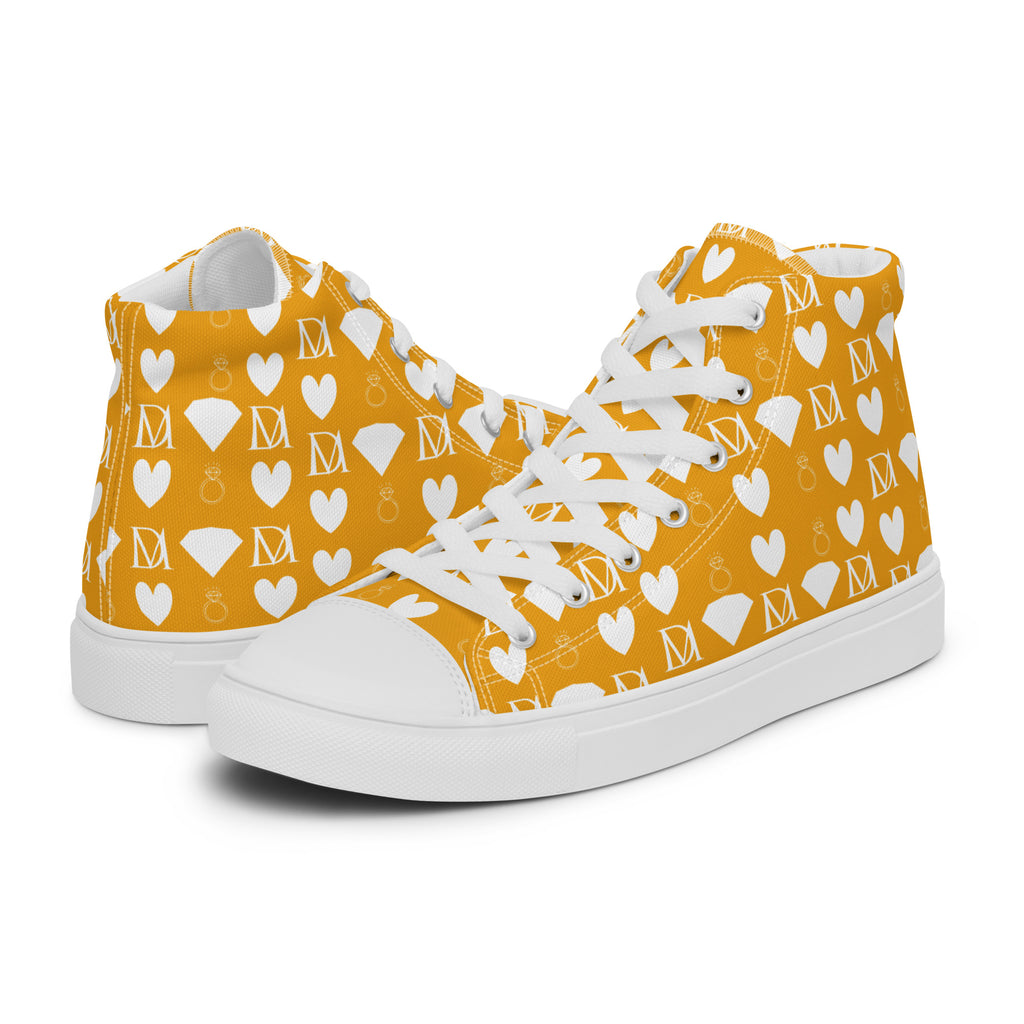 Daemon Luxury Frosted Diamonds men's high-top canvas shoes in white with stylish design, perfect for casual wear.