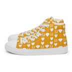 White men's high-top canvas shoes with frosted diamond design by Daemon Luxury, shown from the left side.