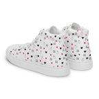 White men's high-top canvas shoes featuring speckled diamond patterns from Daemon Luxury's Artica Blizzard collection.