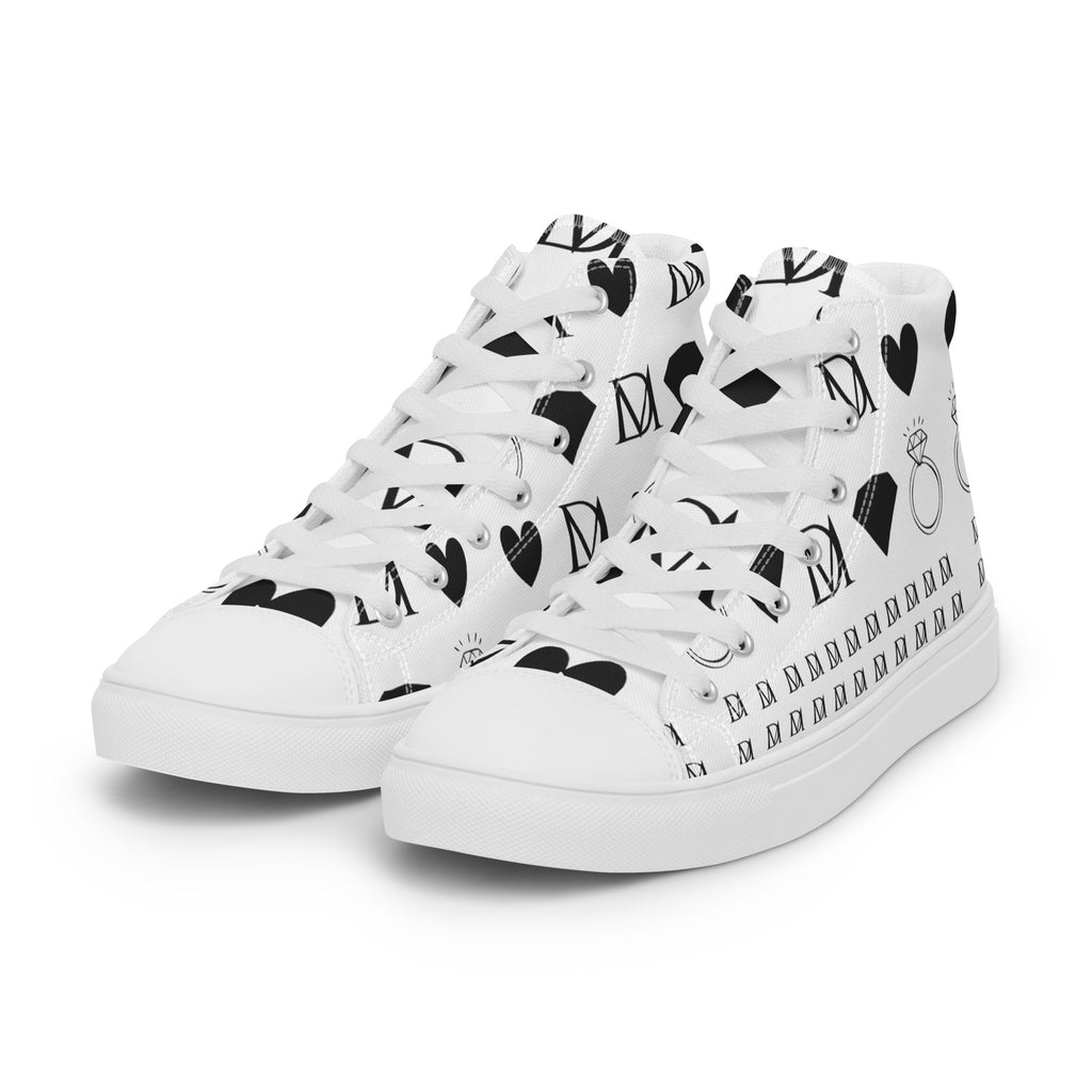 Daemon Dim Diamonds Artica Blizzard male high-top canvas shoes in white, front view showing stylish design and laces.