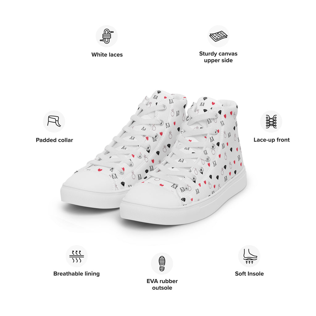 White men's high-top canvas shoes with speckled diamond pattern from Daemon Luxury's Artica Blizzard collection.