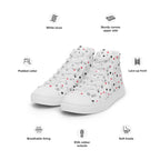 White men's high-top canvas shoes with speckled diamond pattern from Daemon Luxury's Artica Blizzard collection.
