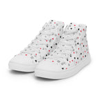 White men's high-top canvas shoes with speckled diamond pattern from Daemon Luxury's Artica Blizzard collection.